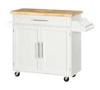 HOMCOM Chariot de Cuisine Desserte Îlot de Cuisine, 1 Porte-Épices, 1 Porte-Serviettes, 109 cm x 40 cm x 89 cm, Blanc