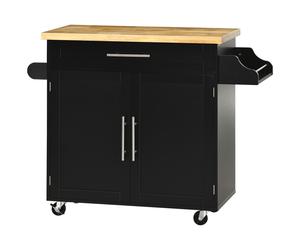 HOMCOM Chariot de cuisine desserte îlot de cuisine, 1 porte-épices, 1 porte-serviettes, 109 cm x 40 cm x 89 cm, Noir