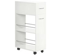 HOMCOM Chariot de Cuisine Desserte sur roulettes 25 x 50 x 85 cm Blanc | 1 Tiroir, 2 Étagères Ouvertes, pour Salle à Manger, Salon, Salle de Bain, en Bois