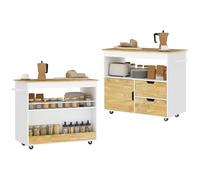 HOMCOM Chariot de Cuisine, Îlot de Cuisine Roulant, Chariot de Cuisine avec Compartiments, Armoire et Plan de Travail, Blanc