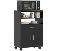 HOMCOM Chariot de Cuisine sur roulettes, 59 x 40 x 92 cm Noir | Desserte Micro-Onde avec Plan de Travail, Étagères Ouvertes, Tiroir, Placard, Meuble de Rangement pour Micro-Ondes
