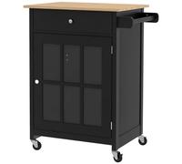 HOMCOM Chariot de Cuisine tiroir et Armoire vitrée Noir | Îlot de cuisine, sur roulettes, étagère réglable, porte-serviettes