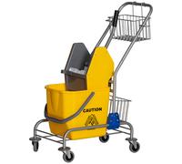 HOMCOM Chariot de lavage chariot de ménage professionnel presse à mâchoire seau 26 L + panier de rangements jaune