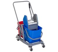 Homcom Chariot de Lavage Chariot de Nettoyage Professionnel Presse à Mâchoire 2 Seaux 25 L 73 x 45 x 92 cm Bleu Rouge aosom france