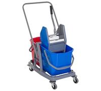 HomCom Chariot de lavage professionnel Presse à mâchoire 2 seaux 25 L 73×45×92 cm gris/bleu/rouge