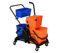 HOMCOM Chariot de lavage chariot de nettoyage professionnel presse à mâchoire 2 seaux + rangement orange bleu Aosom France