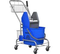 HomCom Chariot de ménage professionnel – presse à mâchoire, seau 26 L, panier de rangements, bleu