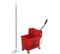 HOMCOM Chariot de ménage chariot de lavage essoreuse latérale seau 20 L, poignée et serpillère, 45 x 26,5 x 70 cm, rouge