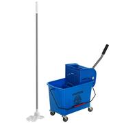 HOMCOM Chariot de ménage chariot de lavage essoreuse latérale seau 20 L, poignée et serpillère, 45 x 26,5 x 70 cm, bleu