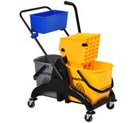 HOMCOM Chariot de ménage chariot de lavage essoreuse latérale seau 26 L + panier de rangements 78 x 45 x 95 cm jaune