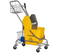 HOMCOM Chariot de Ménage Chariot de Lavage Seau 26 L 73 x 45 x 95 cm Jaune | Chariot de Nettoyage Professionnel, Presse à Mâchoire, Panier de Rangements