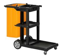 HOMCOM Chariot de Nettoyage 3 étagères 47.6x19.9x38 Pouces Noir | Sur roues, sac à ordures, porte-serpillières, entretien ménager, hôtel
