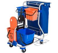 HOMCOM Chariot de Nettoyage 4 Seaux avec Presse à Balai et Roulettes Bleu Orange 93 x 80 x 97 cm