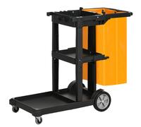 HOMCOM Chariot de Nettoyage à 3 Étagères avec Crochets et Sac de 100L, 121x50.5x96.5 cm, Noir Jaune et Gris