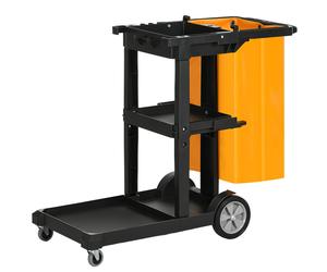 HOMCOM Chariot de Nettoyage à 3 Étagères avec Crochets et Sac de 100L, 121x50.5x96.5 cm, Noir Jaune et Gris
