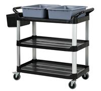HOMCOM Chariot de Nettoyage à Roulettes avec 3 Étagères 2 Conteneurs et Seau Latéral Suspendu Charge 100 kg Noir