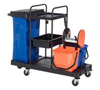 HOMCOM Chariot de Nettoyage avec 4 Roulettes Maniables - Noir, Bleu et Orange - 111 × 63,3 × 103 cm