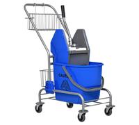 HOMCOM Chariot de ménage chariot de lavage chariot de nettoyage professionnel presse à mâchoire seau 26 L + panier de rangements dim. 73L x 45l x 95H cm bleu