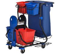 HOMCOM Chariot de Nettoyage avec Sac à Déchets, 4 Seaux et Presse à Balai, 93x80x97 cm, Rouge, Bleu et Noir
