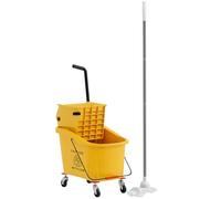 HOMCOM Chariot de nettoyage professionnel de 36 l avec seau et vadrouille, chariot de nettoyage avec essoreur, 4 roues et poignée en plastique, 55 x 37 x 65 cm, jaune