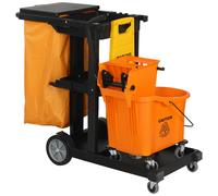 HOMCOM Chariot de nettoyage : Roues, 3 plateaux, Sac 70L, Seau avec essoreur.