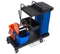 HOMCOM Chariot de Nettoyage Systemwagen avec 4 Roues Pivotantes Noir+Bleu+Orange 111 × 63,3 × 103 cm