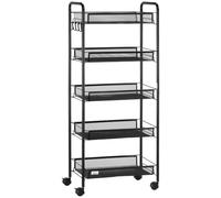 HOMCOM Chariot de Rangement 5 Niveaux Paniers Amovibles 45x26,5x106cm Noir | Desserte à Roulettes, 4 Crochets, Cadre en Acier, Chariot de Cuisine, Salle de Bain, Salon, Espace Étroit