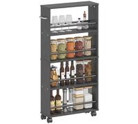 HOMCOM Chariot de Rangement à 4 Niveaux à roulettes 45 x 15 x 91 cm Noir | Avec Poignées, Desserte Étroite, pour Cuisine, Salon, Salle de Bain, Buanderie