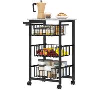 HOMCOM Chariot de rangement à 4 niveaux, desserte à roulettes, 3 paniers coulissants et plateau, 49,5x31x69cm, chêne et noir
