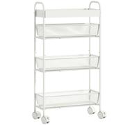 HOMCOM Chariot de rangement à 4 niveaux, desserte à roulettes, 3 paniers coulissants, panier supérieur 19 x 43,2 x 80 cm blanc