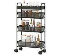 HOMCOM Chariot de rangement à 4 niveaux, desserte à roulettes, 3 paniers coulissants, panier supérieur 19 x 43,2 x 80 cm noir