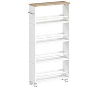 HOMCOM Chariot de rangement à 4 niveaux, desserte à roulettes avec poignées, desserte étroite, 45 x 15 x 91 cm, blanc