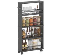 HOMCOM Chariot de Rangement à 4 Niveaux, desserte à roulettes avec poignées, desserte étroite pour Cuisine, Salon, Salle de Bain, buanderie, 45 x 15 x 91 cm Noir