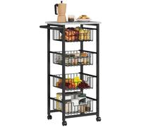 HOMCOM Chariot de Rangement à 5 Niveaux, 49,5x31x91cm, Gris Clair Noir | 3 Paniers Extractibles, Desserte à Roulettes, Plateau et Poignée, Desserte Cuisine Compacte, pour Chambre Salon Bureau