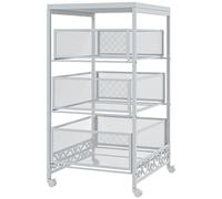 HOMCOM Chariot de rangement à roulettes Chariot de rangement à 3 niveaux avec 3 paniers de rangement pour le salon, la salle à manger, la cuisine et la salle de bain 34x29,5x57,5 cm Blanc