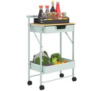 HOMCOM Chariot de Rangement sur roulettes 2 Niveaux 1 Panier Vert Clair | Chariot de cuisine, 1 tiroir, chariot organisateur, chambre, salon, bureau