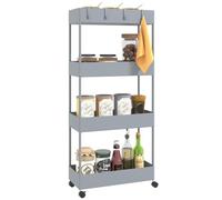 HOMCOM Chariot de Service 4 Niveaux avec Roues et Crochets Blanc/Gris | Chariot de cuisine, chariot roulant, chariot de cuisine roulant, chariot utilitaire, pour bureau, salle de bain.