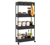 HOMCOM Chariot de Service 4 Niveaux avec Roues et Crochets Blanc/Noir | Chariot de cuisine, chariot roulant, chariot de cuisine roulant, chariot utilitaire, pour bureau, salle de bain.
