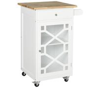 HOMCOM Chariot de Service - desserte de Cuisine à roulettes - tiroir, Placard, Porte-Serviette - dim. 63L x 45l x 86H cm - Structure en Bois Blanc