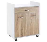 HomCom Îlot/chariot de service panneaux particules, 2 portes, tiroir, roulettes – Blanc aspect chêne clair
