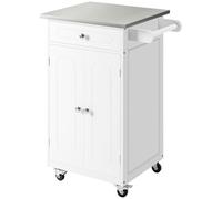 HOMCOM Chariot de Service Desserte de Cuisine à roulettes 1 Tiroir Blanc | Multi-Rangements, Placard, 2 Portes, Étagère Porte-Torchons, MDF, Acier Inoxydable