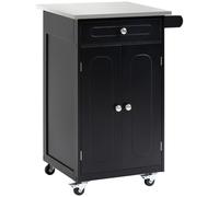 HomCom Desserte de cuisine à roulettes – 1 tiroir, 2 portes, porte-torchons MDF/Inox – Noir