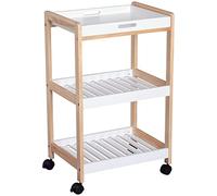 Chariot de service - HOMCOM - desserte de cuisine à roulettes 2 étagères plateau amovible rangement - bois pin MDF - blanc