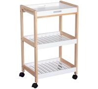 Chariot de service - HOMCOM - desserte de cuisine à roulettes 2 étagères plateau amovible rangement - bois pin MDF - blanc
