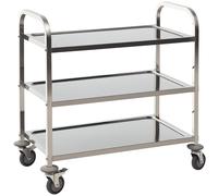 HOMCOM Chariot de service desserte de cuisine à roulettes 3 étagères 85L x 45l x 90H cm acier inox. Chromé