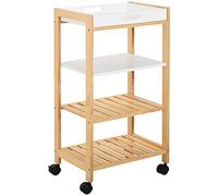 Chariot de service - HOMCOM - desserte cuisine roulettes 3 étagères plateau amovible rangement - bois pin MDF - blanc