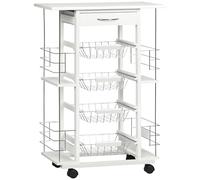 HomCom Desserte de cuisine à roulettes 4 paniers métal tiroir 4 range-bouteilles pin blanc
