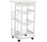 HOMCOM Desserte cuisine chariot à roulettes 3 paniers étagères métallique coulissants + 2 range-bouteilles + tiroir bois pin Aosom France