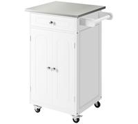 HOMCOM Chariot de service desserte de cuisine à roulettes multi-rangements 1 tiroir placard 2 portes avec étagère porte-torchons MDF blanc acier inoxydable