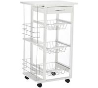 HOMCOM Desserte cuisine chariot à roulettes 3 paniers étagères métallique coulissants + 2 range-bouteilles + tiroir bois pin Aosom France